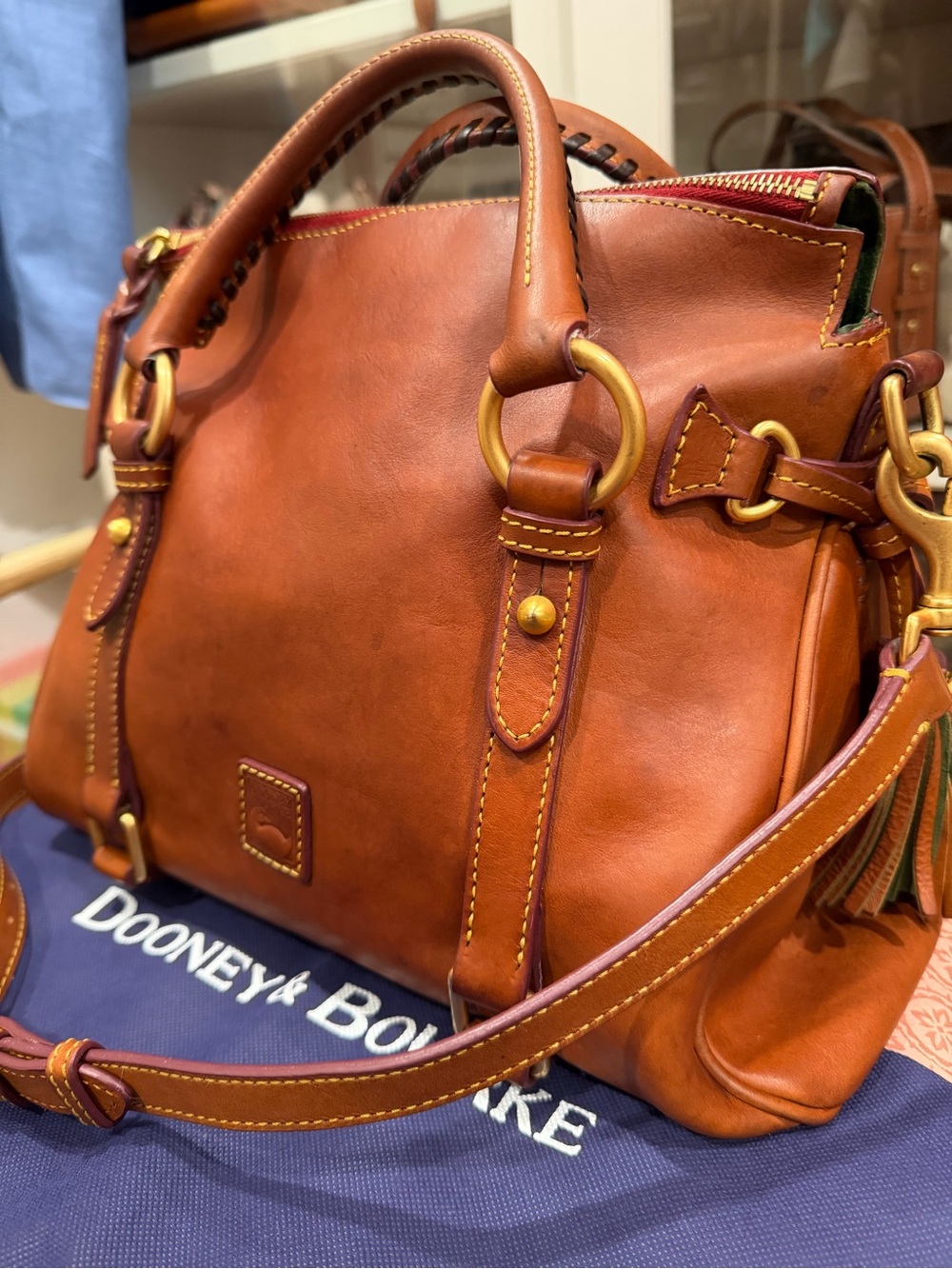 Dooney & Bourke Chestnut Brown Leather Satchel with Crossbody Strap - Picture 5 of 16